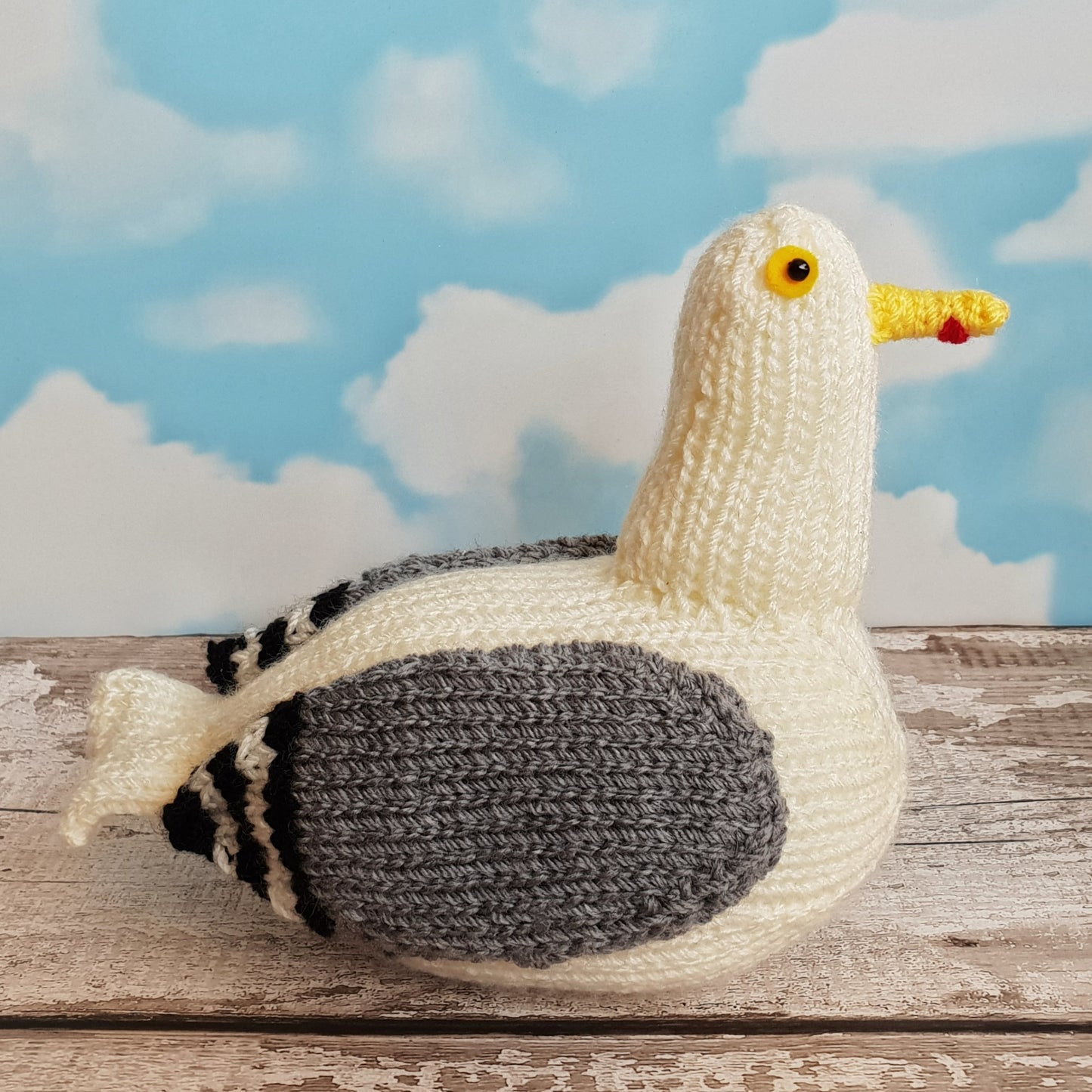 a knitted seagull 