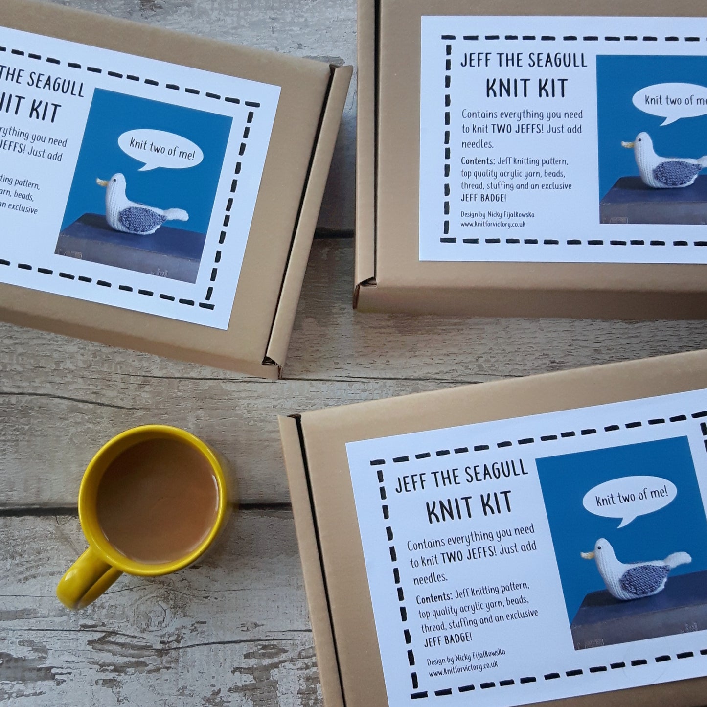 small Jeff the gull seagull knitting kits